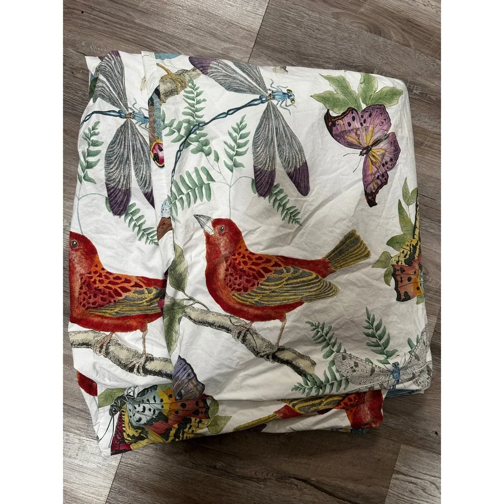 Pottery Barn Birds Butterflies Queen Full Duvet Cover Organic Cotton Botanical